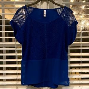 Xhilaration Royal Blue Blouse Partly Sheer Sz L